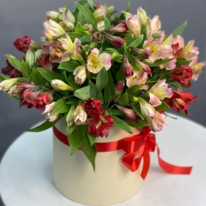 Композиция в шляпной коробке из 21 альстромерии в Жуковском