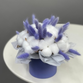 Композиция в шляпной коробке мини из хлопка и лагуруса в Жуковском