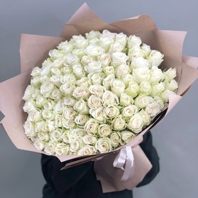 Букет 101 белая роза кения (50 см) в Жуковском