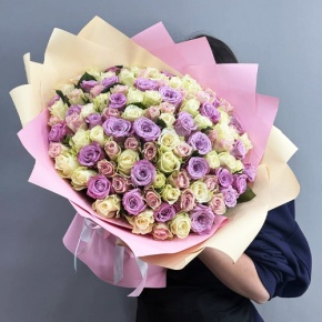 Букет из 101 розы пастельный микс и роз Меритим (40 см) в Жуковском