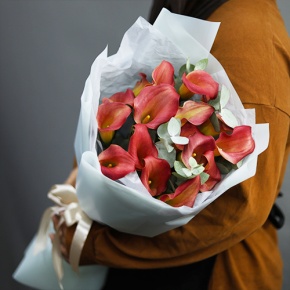 Букет из 17 нежных калл с эвкалиптом в Жуковском