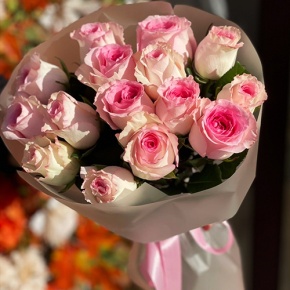 Букет из 15 розовых роз Кения (40 см) в Жуковском