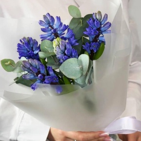 Букет "Мини" из 5 ароматных гиацинтов и эвкалипта в Жуковском