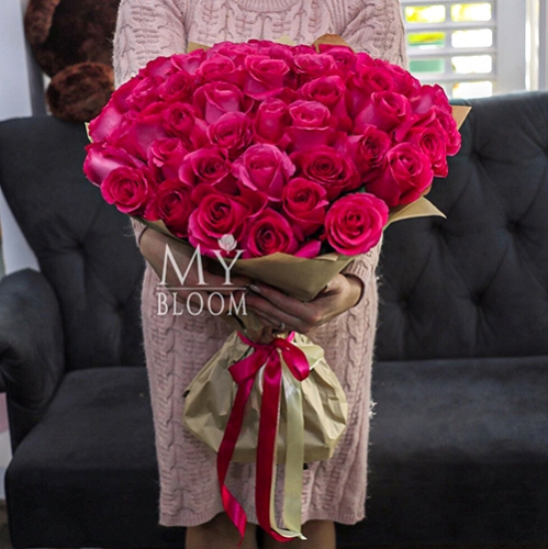 Букет 51 роза Эквадор Пинк Флоид (60 см) в Жуковском